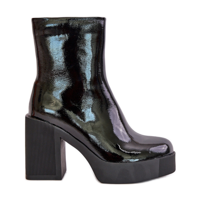 S.Barski Botas de mujer de charol de cuero con tacón alto enorme con aislamiento D&amp;A CR42-189 Negro