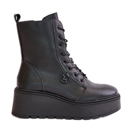 Botas Obrera Aislante De Piel Con Plataforma Y Cuña Vinceza 58338 Negro