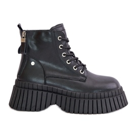 Botines Trapper de cuero con aislamiento y suela maciza GOE OO2N4126 Negro