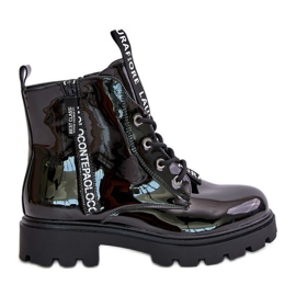 Botas Charol De Mujer, Aislante, Con Inscripciones, Negro, Zinfrey