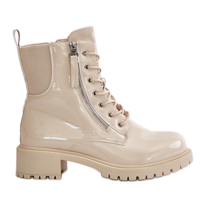 Botas de charol con cremallera, aislantes Beige Ravanthia Botas de charol con cremallera, aislantes Beige Ravanthia