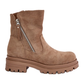 Botines aislantes con tacón plano confeccionados en ante ecológico, beige Reloma