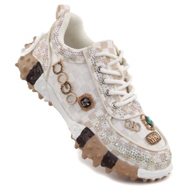 Zapatos de mujer ricamente decorados con circonitas, blanco Potocki 16324