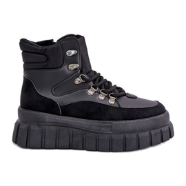 Botines Trapper aislados para mujer con plataforma Jelenia negra negro