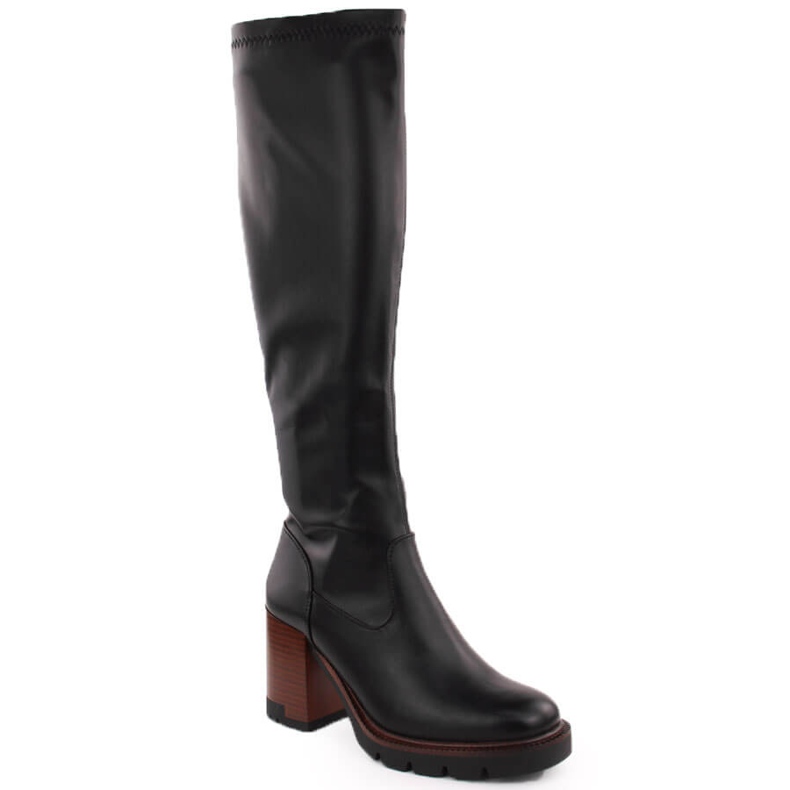 Botas de mujer con tacón y plataforma, elásticas, aislantes, negras Potocki 12246 negro