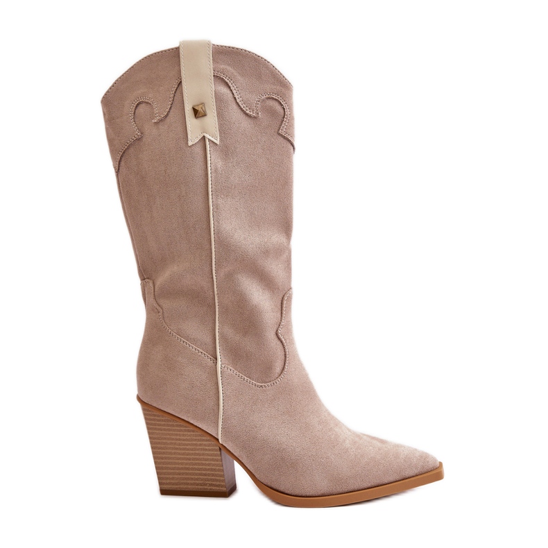 Botas Vaqueras Aislante Tacón Alto Ante Ecológico Beige Hanivin
