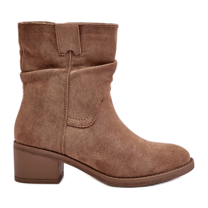 Botines de mujer beige con aislamiento y tacón bajo fruncido Zinanya