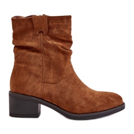 Botas de mujer con aislamiento Camel Zinanya y tacón bajo con parte superior fruncida marrón