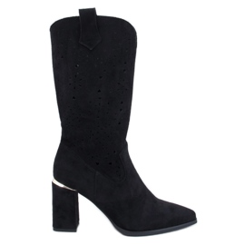 Strokes Botas tacón caladas negras negro