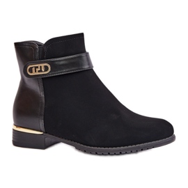 Botas de mujer con tacón plano aislado y detalle dorado, Negro Ravasira