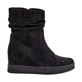 Botas con empeine con volantes y cuña oculta, Negro Zinradea
