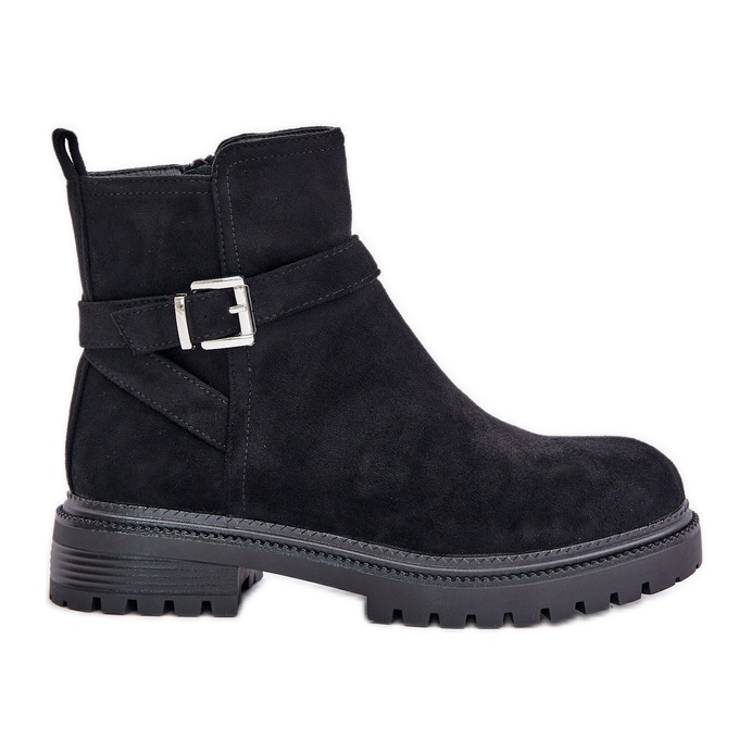 Botas aislantes de ante ecológico con cremallera y hebilla, negro Zinovelle
