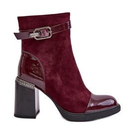 S.Barski Botas de mujer aisladas con tacón alto y hebilla decorativa D&A MR880-085 Burdeos rojo S.Barski Botas de mujer aisladas con tacón alto y hebilla decorativa D&A MR880-085 Burdeos rojo