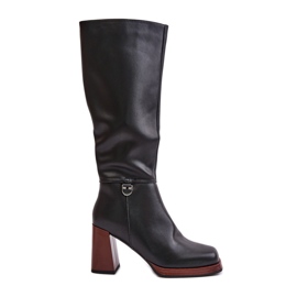 S.Barski Botas Cálidas Elegantes De Cuero Tacón Alto D&amp;A JC42-39 Negro
