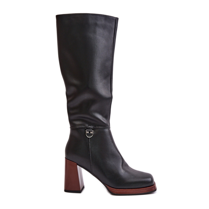 S.Barski Botas Cálidas Elegantes De Cuero Tacón Alto D&amp;A JC42-39 Negro