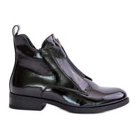 Botas bajas de mujer de charol con tacón plano, negro cálido S.Barski HY42-120 Negro