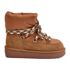 Botas de nieve para mujer de ante con cordones gruesos D.Franklin DFSH375003 Marrón