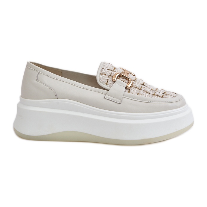 Mocasines De Mujer De Piel Con Plataforma Y Adorno Dorado Vinceza 89105 Beige Claro