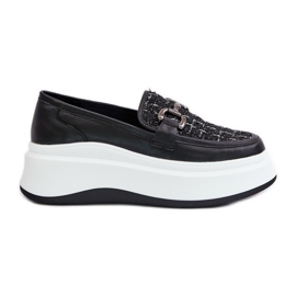 Mocasines Mujer Piel Plataforma Con Adorno Vinceza 89105 Negro