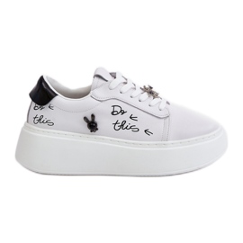 Zapatillas Deportivas De Mujer De Piel Con Plataforma Con Alfileres Y La Inscripción Vinceza 89102 Blanco