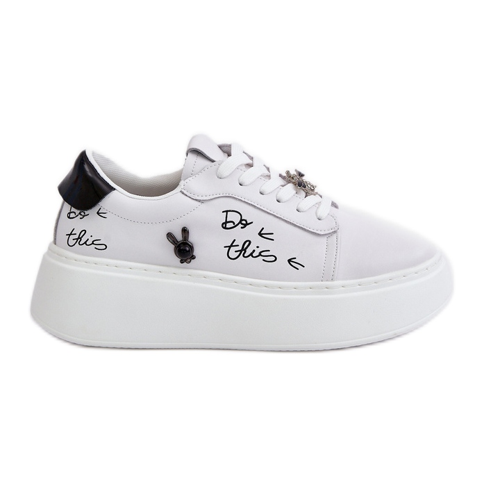 Zapatillas Deportivas De Mujer De Piel Con Plataforma Con Alfileres Y La Inscripción Vinceza 89102 Blanco