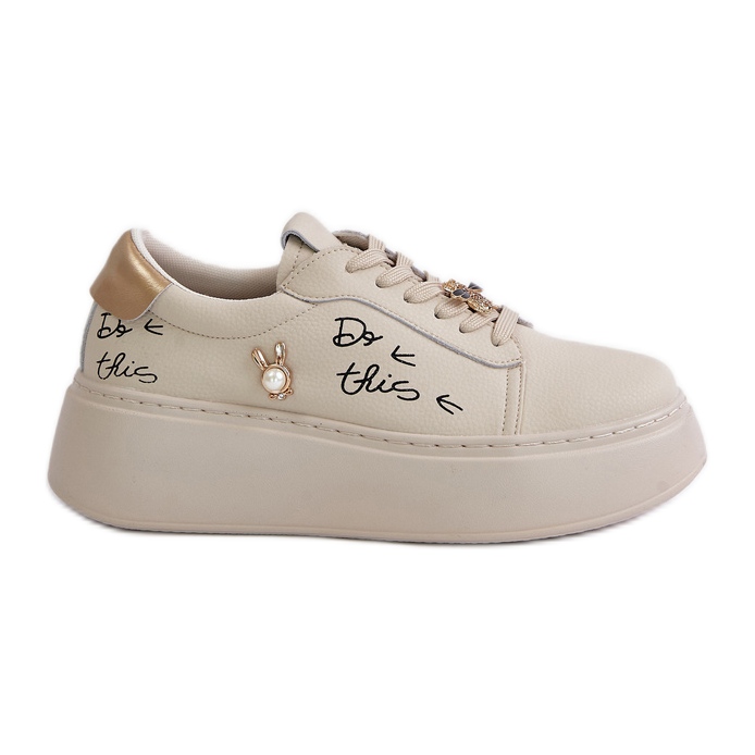 Zapatillas Mujer De Piel Con Plataforma Con Alfileres Y La Inscripción Vinceza 89102 Beige