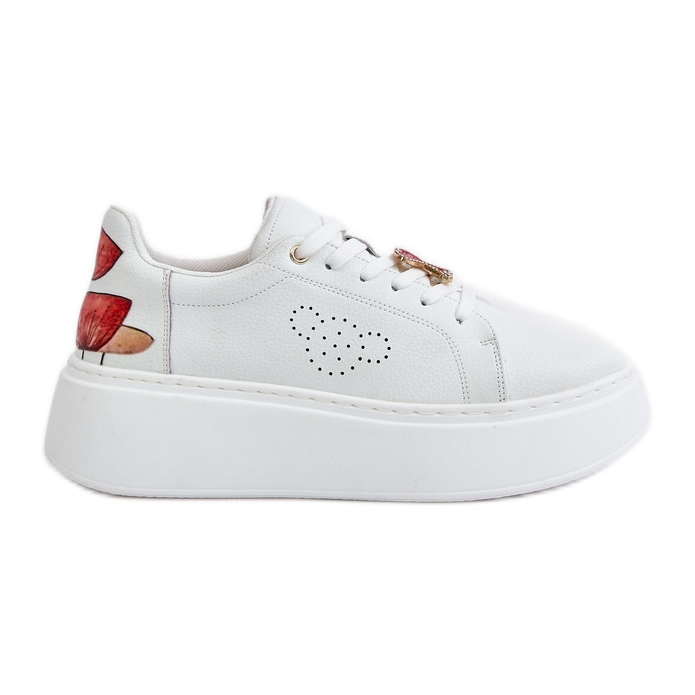 Vinceza Deportivas Mujer de Piel con Plataforma con Pin y Flor Decorativa 89100 Blanco