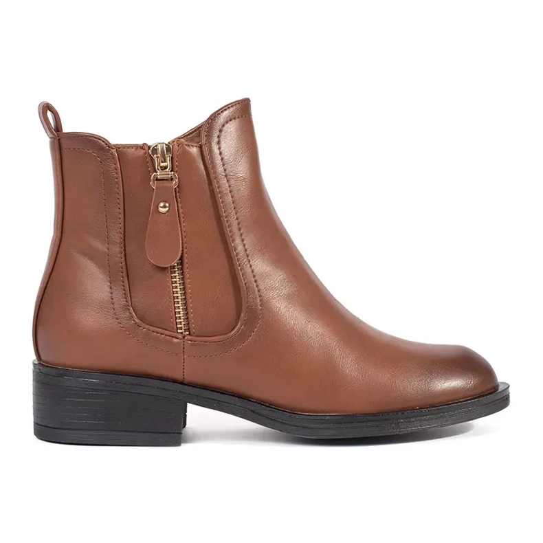 Botas Chelsea de mujer marrones con cremallera decorativa marrón Botas Chelsea de mujer marrones con cremallera decorativa marrón