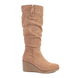 Botas cuña mujer ante beige