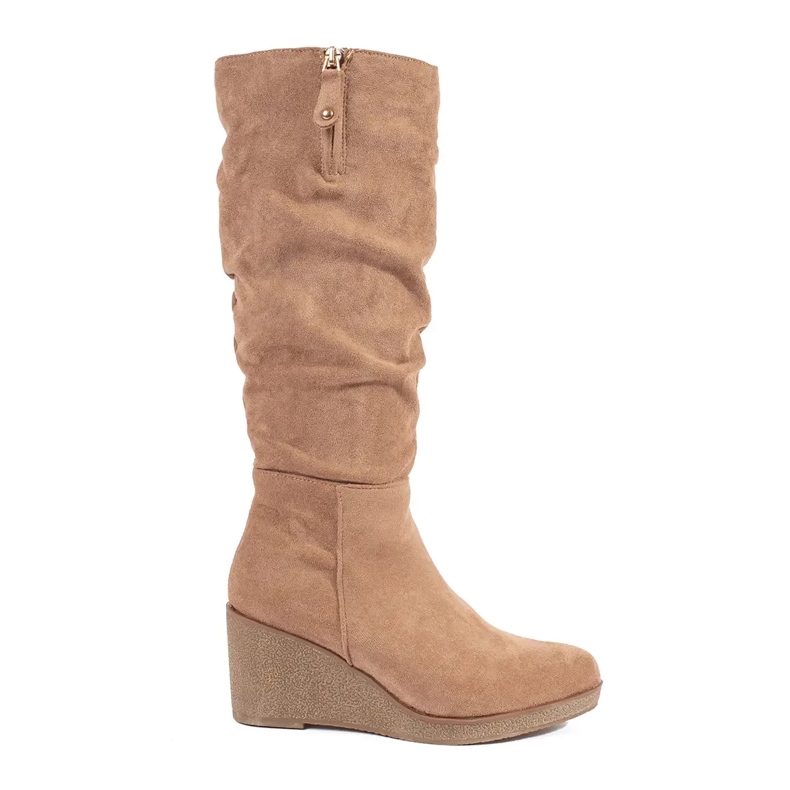 Botas cuña mujer ante beige