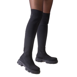Botas largas de tela negra con plataforma Athira negro