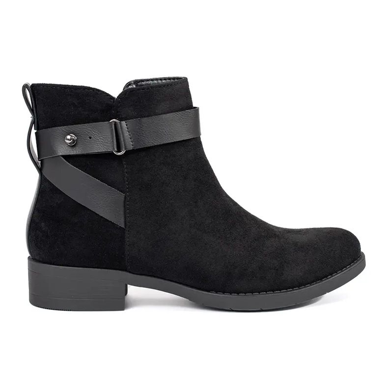 Botines de mujer de ante negro con tira decorativa
