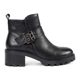 Botines de mujer de piel negra con tacón y hebilla decorativa Sergio Leone negro