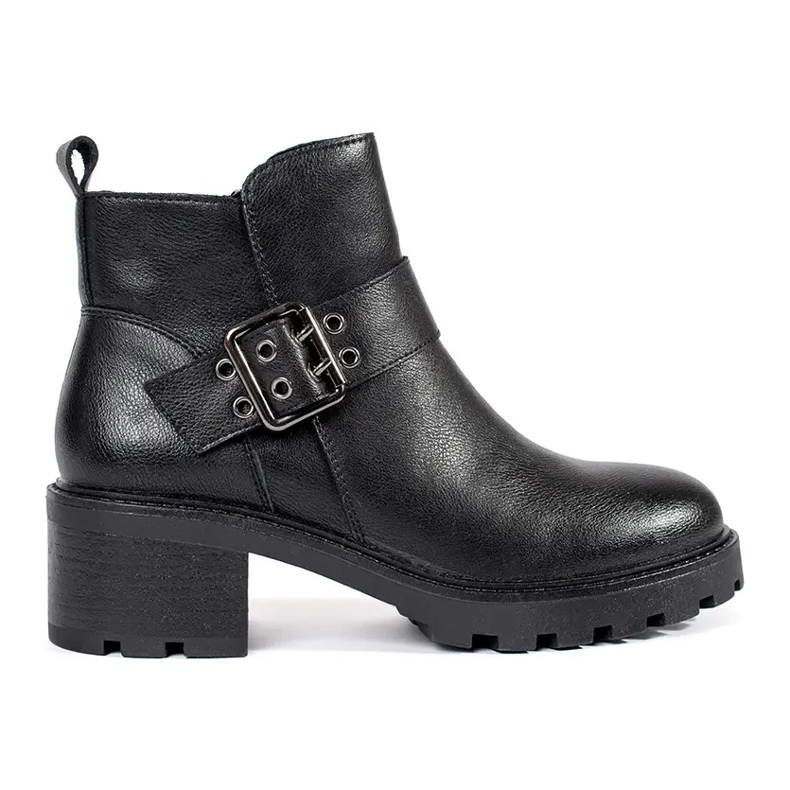 Botines de mujer de piel negra con tacón y hebilla decorativa Sergio Leone negro