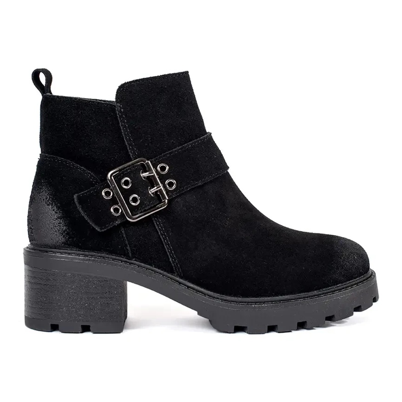 Botines de mujer de tacón negros fabricados en piel nobuck natural con hebilla decorativa de Sergio Leone