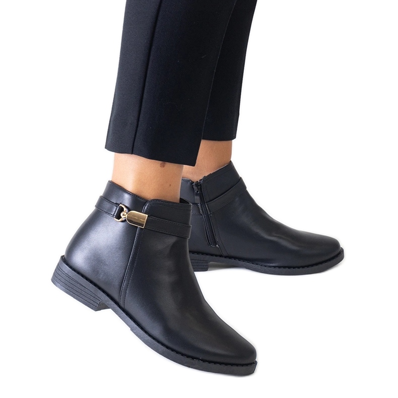 Botines negros con inserciones de ecopiel Casetra doradas