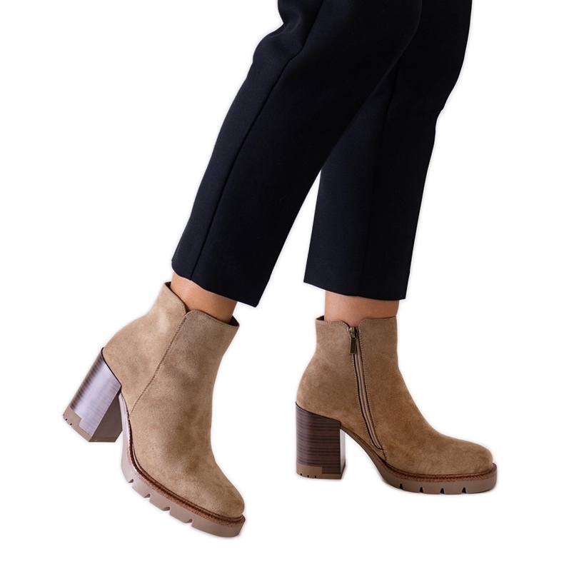Botines beige con motivo de madera, ante ecológico Hamida