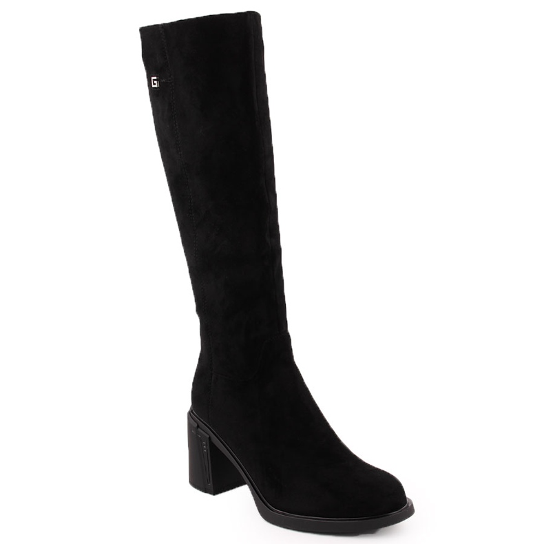 Botas de tacón para mujer en ante, negro, Potocki 60314 Botas de tacón para mujer en ante, negro, Potocki 60314
