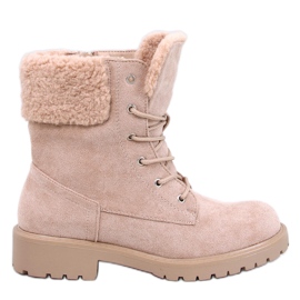 Barkoi Botines beige con cordones y borreguillo