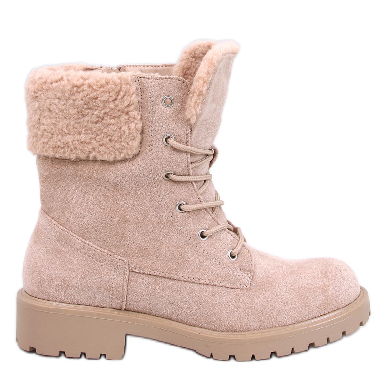 Barkoi Botines beige con cordones y borreguillo
