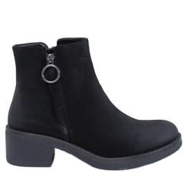 Levere Botines tacón bajo de nobuk negro