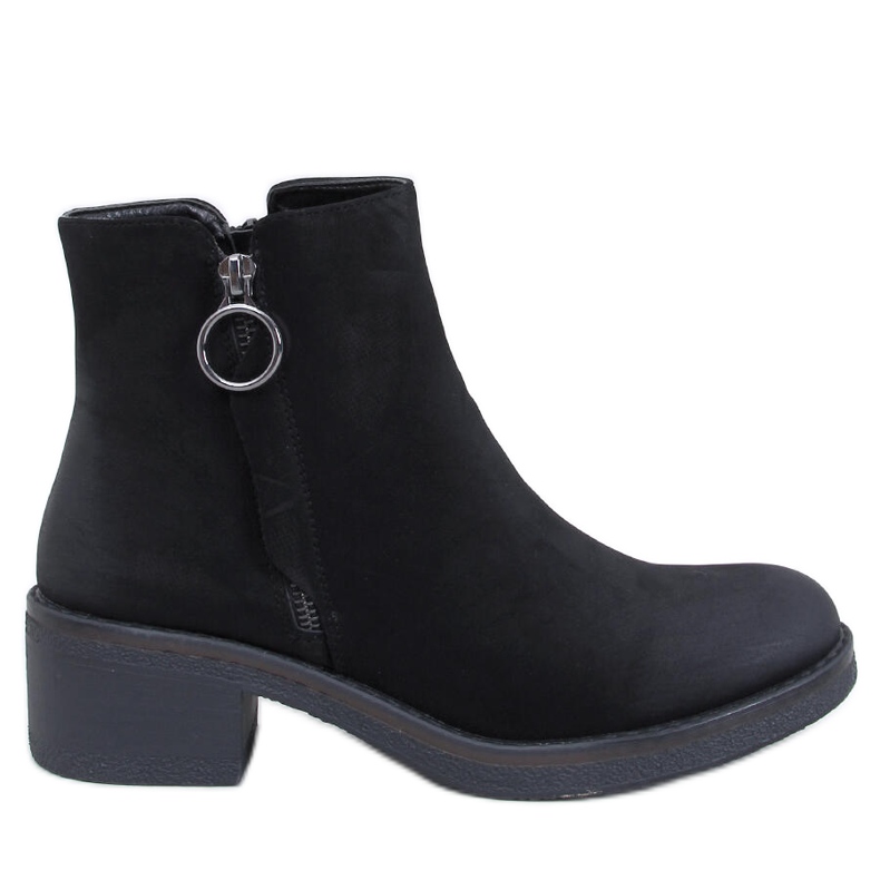 Levere Botines tacón bajo de nobuk negro Levere Botines tacón bajo de nobuk negro