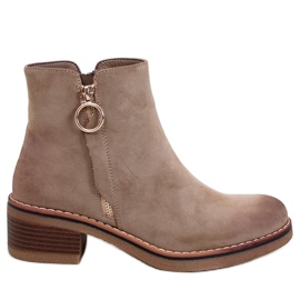 Botines tacón bajo de nobuk color caqui Levere beige