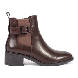 Botas Chelsea de mujer marrones con hebilla y tacón alto marrón