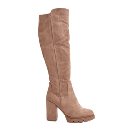 Botas aislantes de tacón alto para mujer ante ecológico beige Tirisha