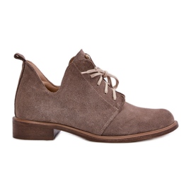 Zazoo 2959 Zapatos Oxford de ante con cordones y tacón plano Beige oscuro