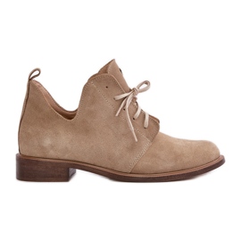 Zazoo 2959 Zapatos Oxford de ante con cordones y tacón plano Beige