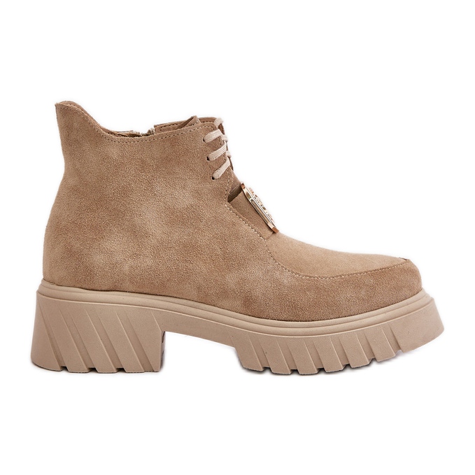 Zazoo 2952 Botines de ante beige con decoración dorada