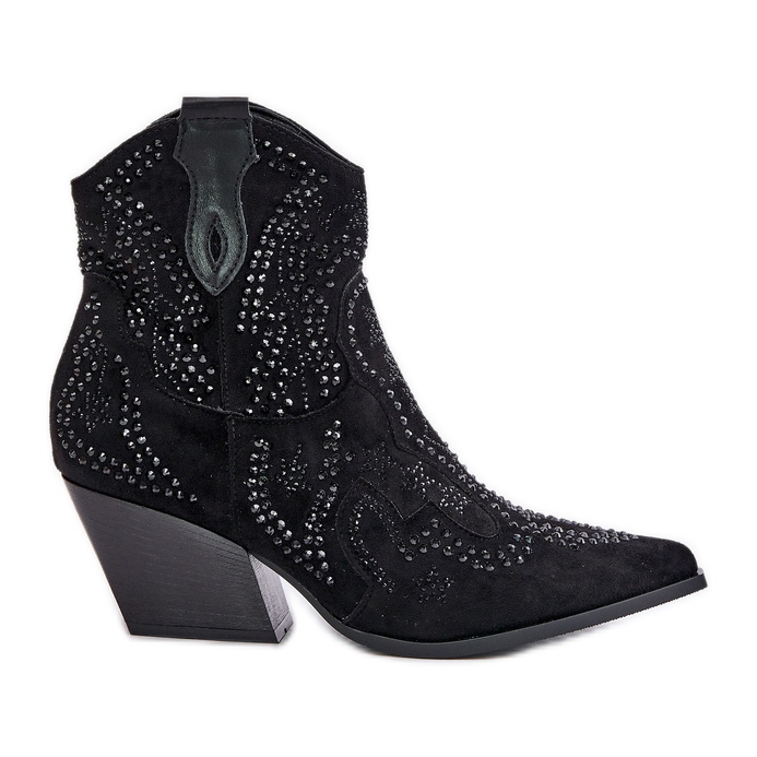 Botas Cowboy Tacón Alto Decoradas Negras Kaivina negro