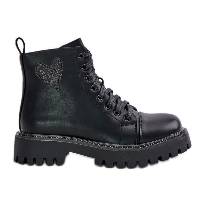 Botines de mujer con cremallera y corazón decorativo negro Obeena